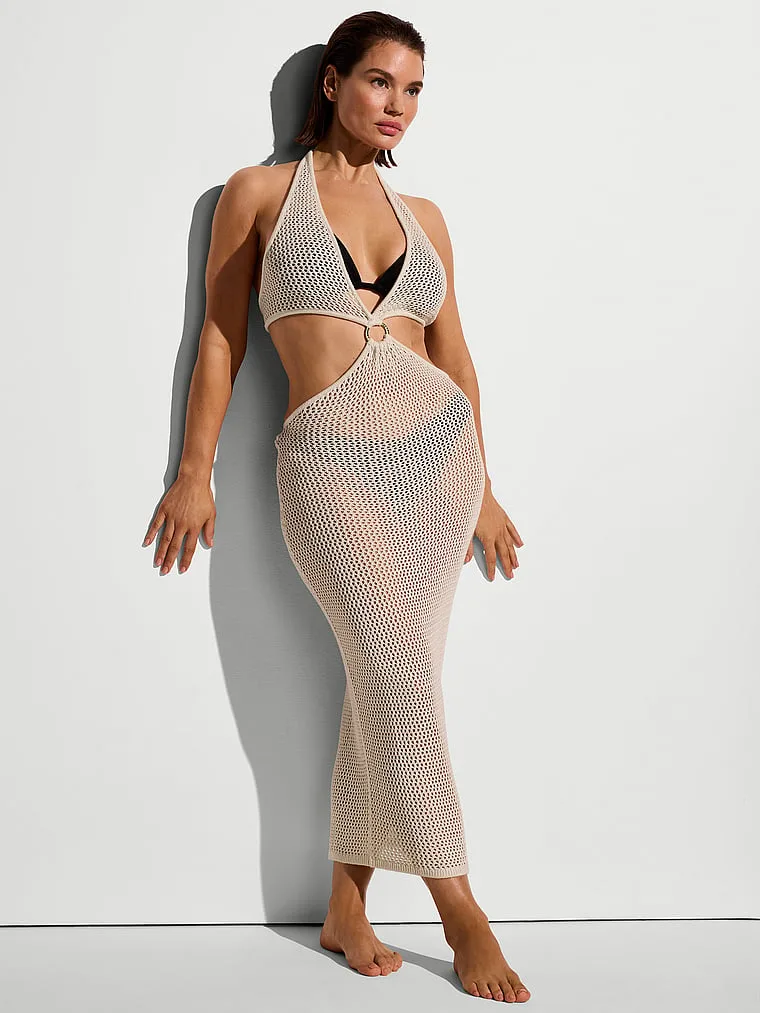 Пляжное вязаное крючком миди-платье с глубоким вырезом Victoria'S Secret Swim, Pearl White