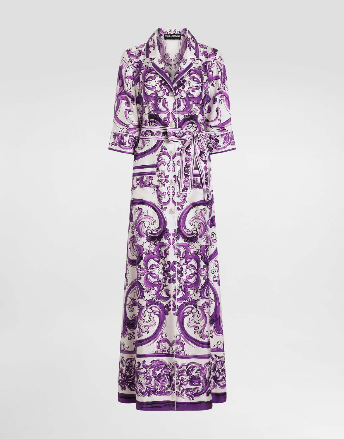 

Длинный шелковый халат с принтом "майолика" Dolce & Gabbana, мультиколор