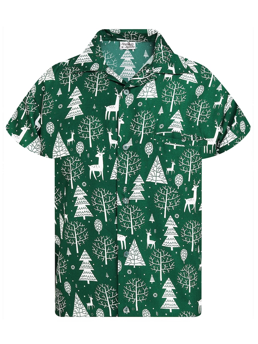 

Рубашка на пуговицах классического кроя King Kameha Christmas Reindeer, зеленый
