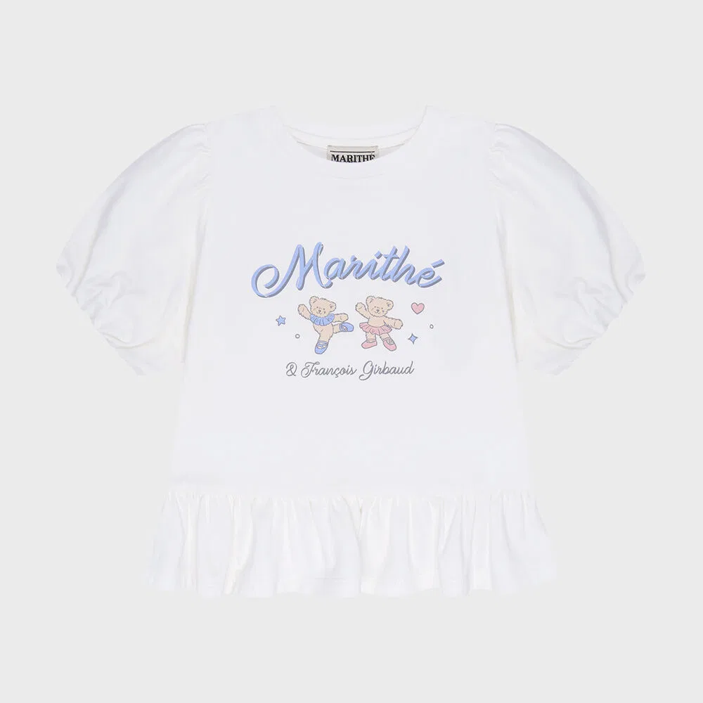 Детская футболка с рукавами-баллонами Peplum от Marithé Kids, белая — фото 2