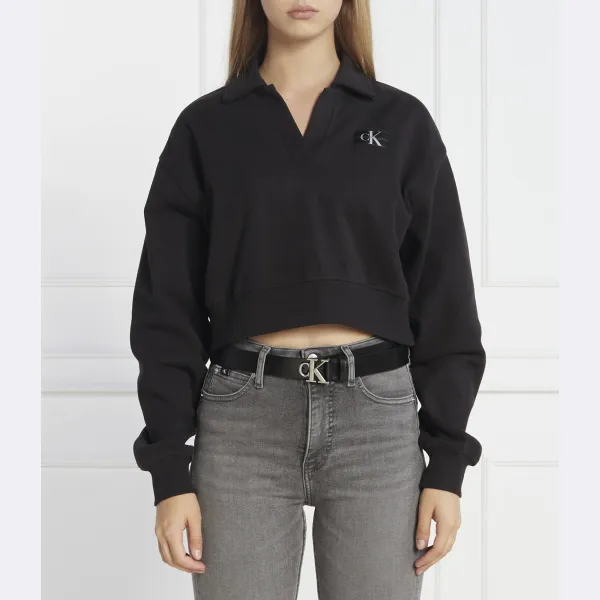 

Толстовка свободного кроя с воротником-поло с этикеткой Calvin Klein, черный