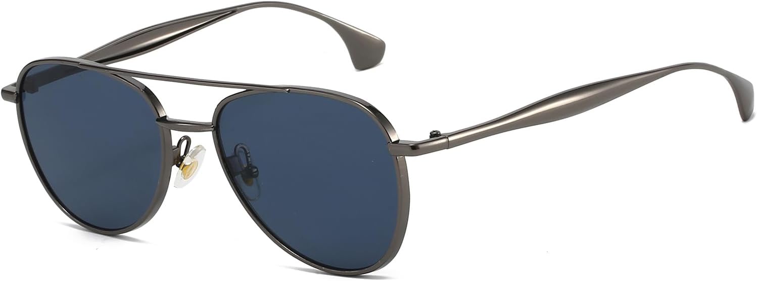 

Солнцезащитные очки LJCZKA в стиле ретро «пилот» для женщин и мужчин, модель 70-х годов, с двойной перемычкой, винтажная металлическая оправа, защита от УФ-излучения UV400, Gun Black