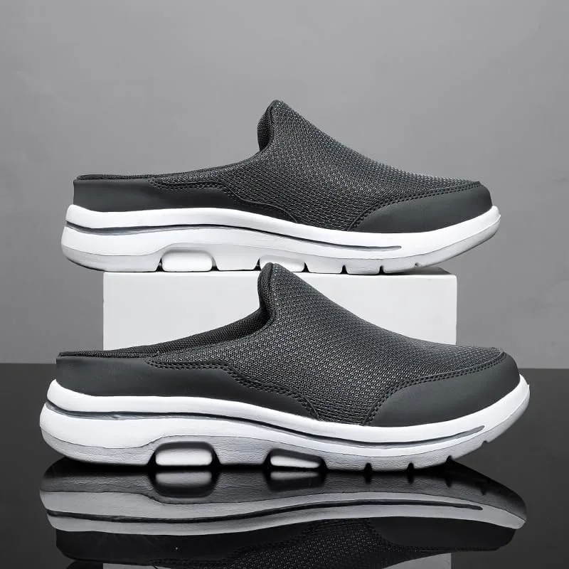 Мужские большие и высокие легкие слипоны для повседневной носки - верх из дышащей сетки и ткани, подошва с амортизацией MD, комфортное летнее использование для спорта и повседневной одежды Clolinde, темно-серый — фото 4