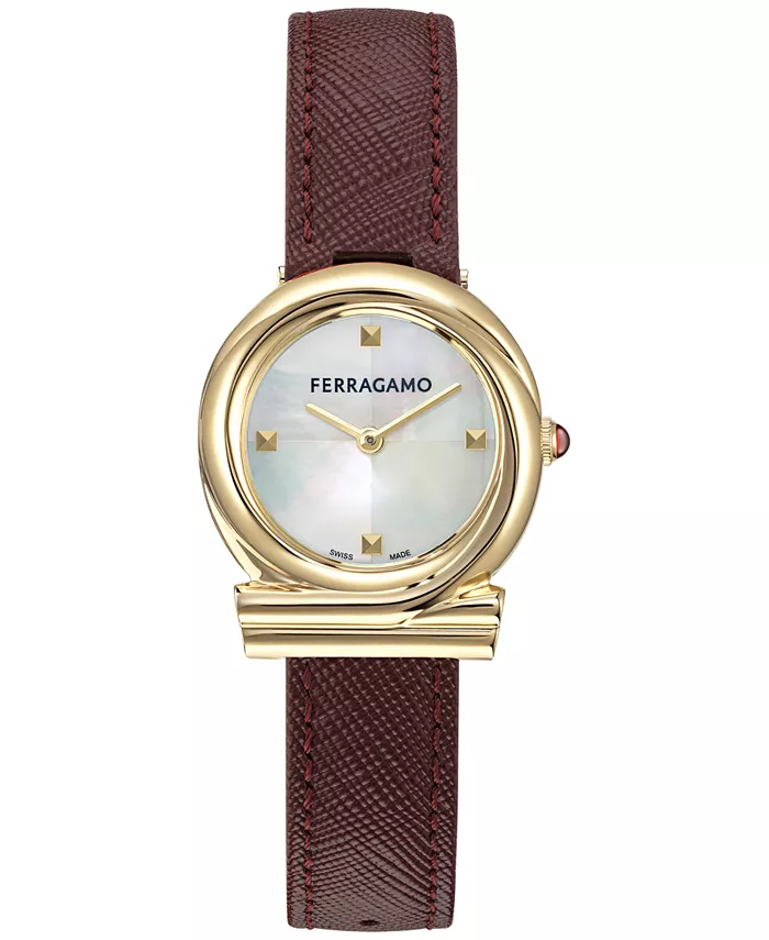 

Женские часы Swiss Gancini с витым ремешком из бордовой кожи, 28 мм Ferragamo