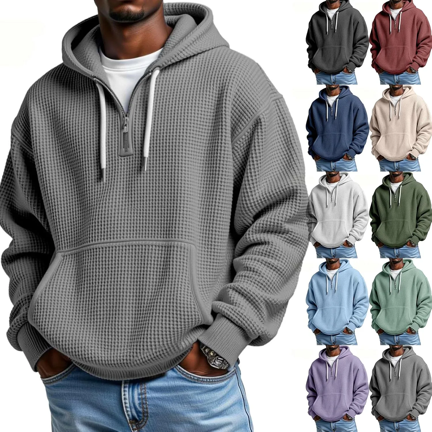 

Толстовка Waffle Knit с капюшоном и молнией на четверть, оверсайз
