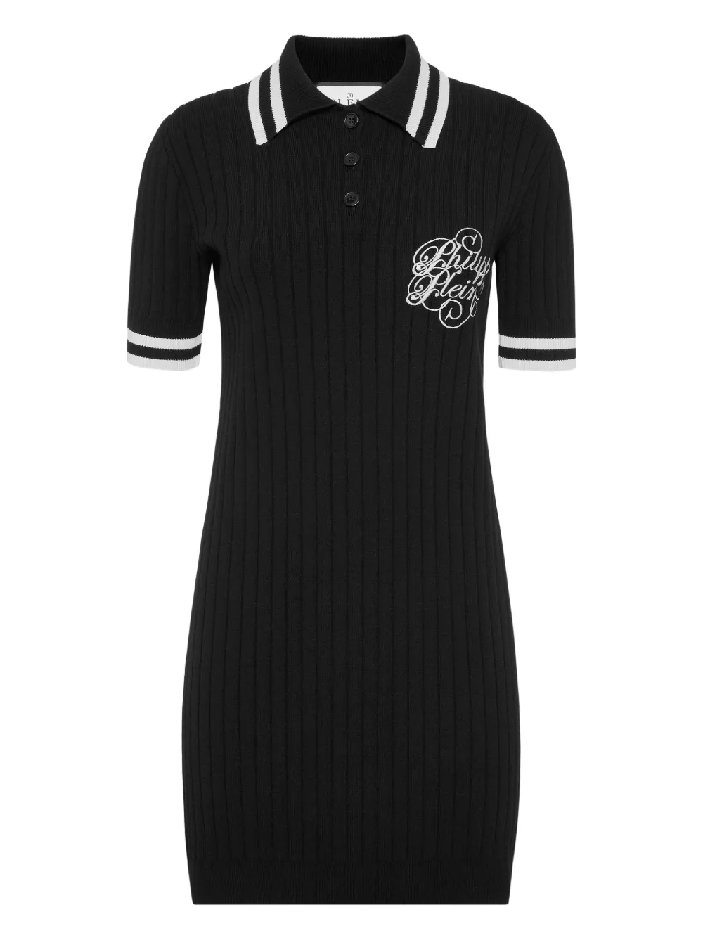 

Мини-платье-поло в рубчик Philipp Plein, черный