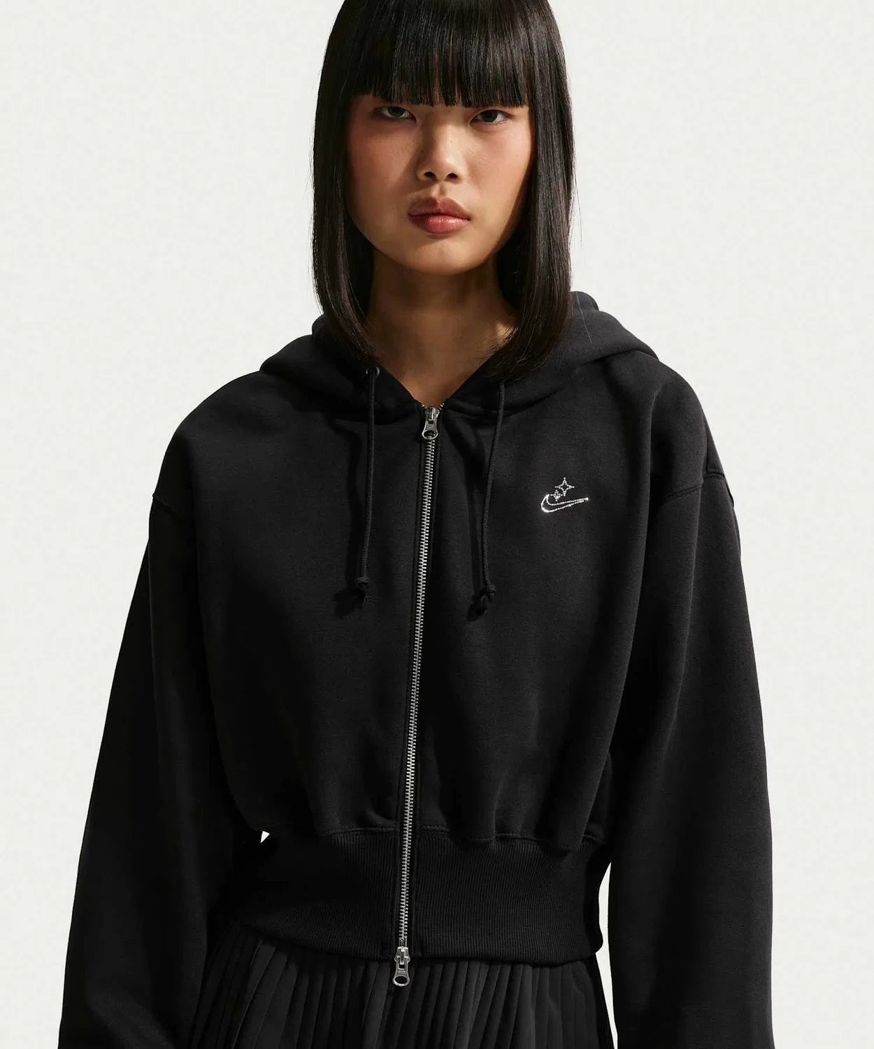 Женская свободная укороченная флисовая кофта Nike Phoenix Fleece на молнии, чёрный — фото 2