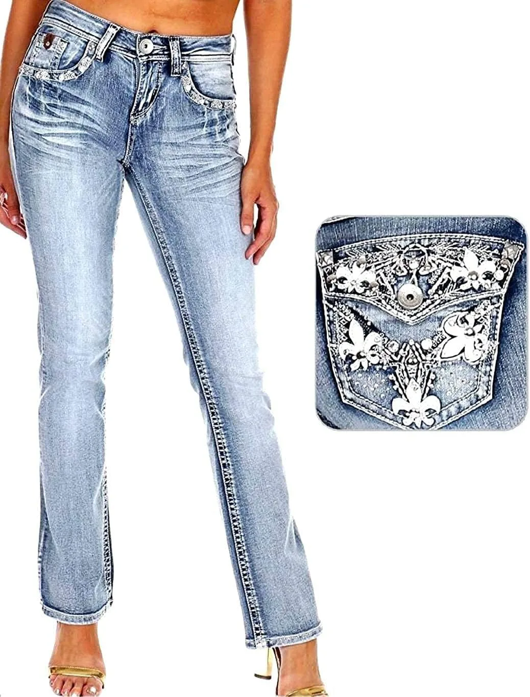 

Джинсы Jack David H&Y U-Cute Rose 2 с пайетками и клапанными карманами LA Idol Jack David