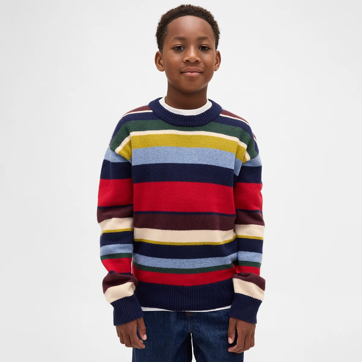 Детский свитер с круглым вырезом GAP, Multicolor Stripes — фото 4