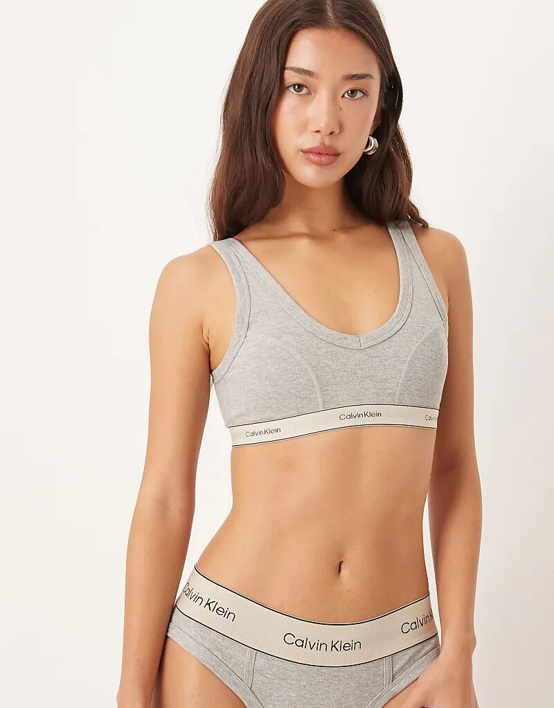 

Бюстгальтер-треугольные чашечки Calvin Klein Heritage Cotton с легкой подкладкой, серый меланж
