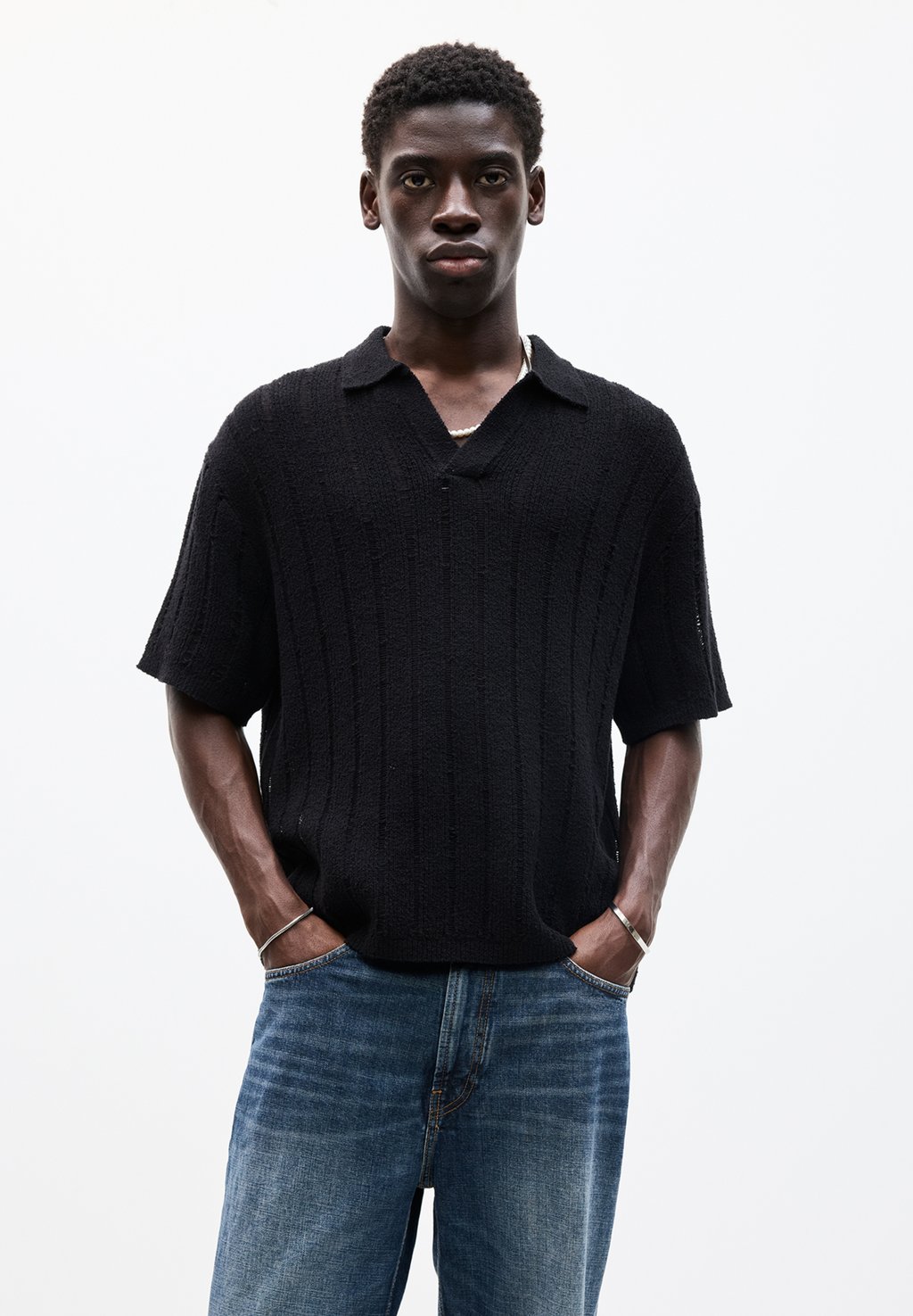 

Рубашка поло SHORT SLEEVE RUSTIC PULL&BEAR, черный