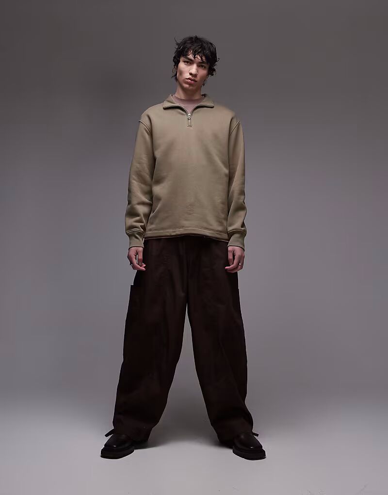 

Толстовка Topman с застежкой-молнией 1/4 цвета хаки