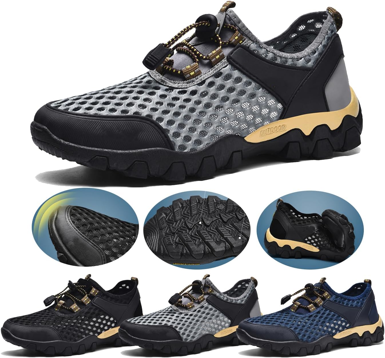 

Мужские быстро сохнущие походные кроссовки - дышащие сетчатые кроссовки с поддержкой свода стопы, водонепроницаемые нескользящие обувь для пляжа, треккинга, рыбалки и летних путешествий Generic, серый