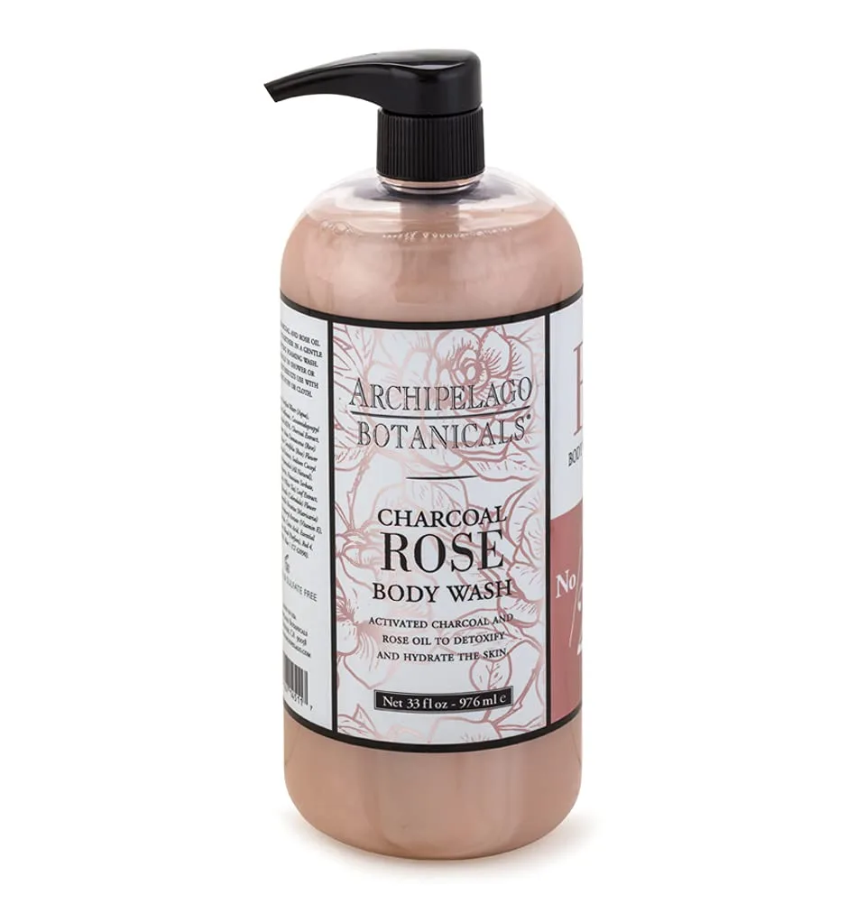Гель для душа Archipelago Botanicals Charcoal Rose, увлажняющий и для ежедневного использования, для роскошно гладкой кожи, без парабенов, фталатов и ГМО (955 мл) 976 мл, black