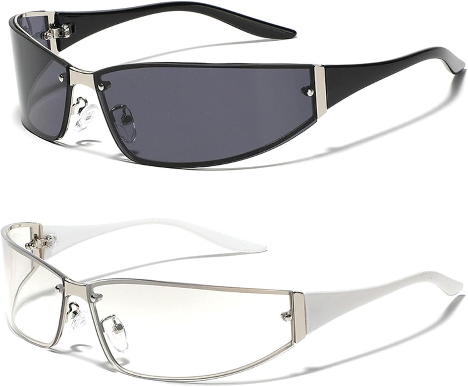 

Солнцезащитные очки Y2k для женщин, модные металлические очки Y2k, стильные солнцезащитные очки в стиле 2000-х, аксессуары для очков Y2k mincl, 2pcs-silver Gray&silver