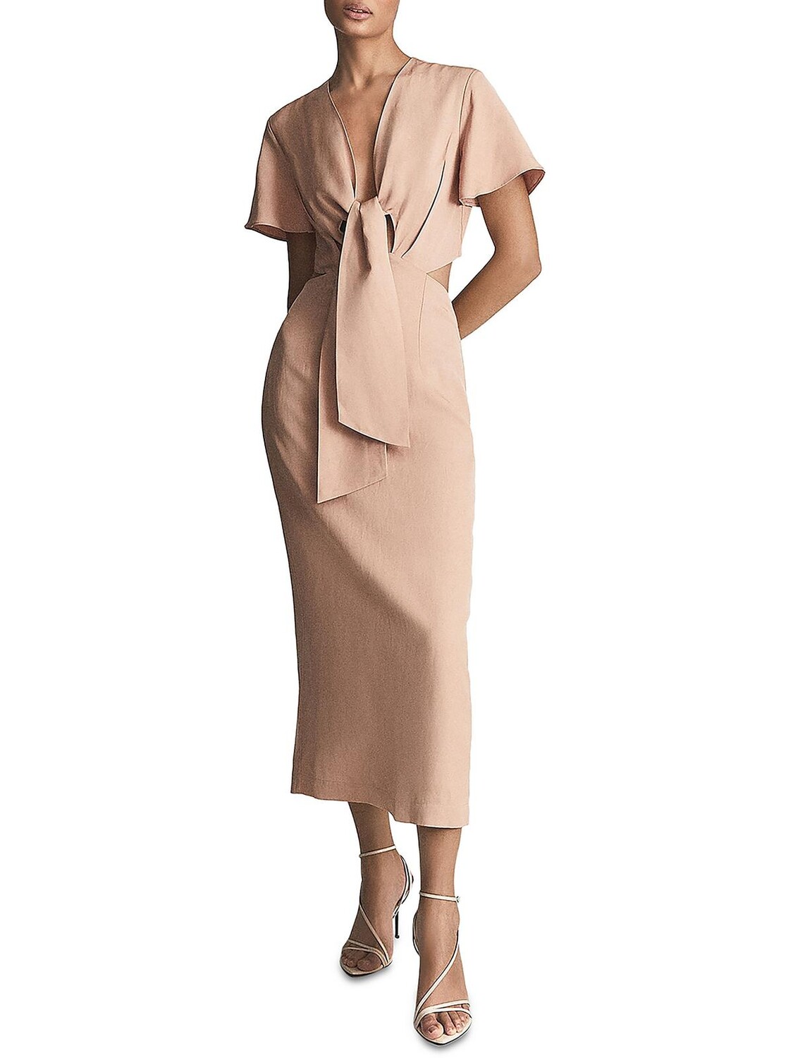 

Женское длинное платье макси с завязками спереди Reiss, цвет Blush