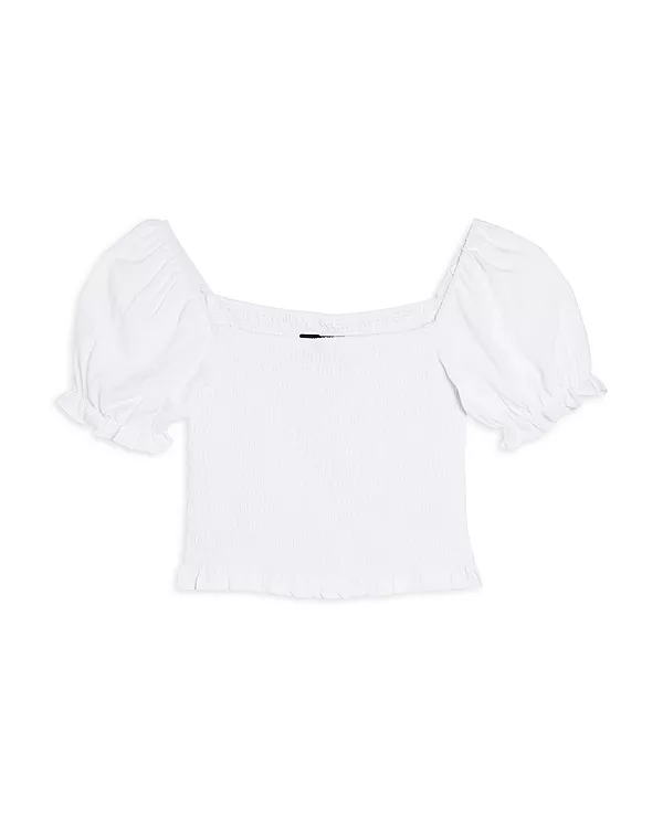 

Детский топ с цветочным принтом и пышными рукавами, присборенный, для девочек (подросток) Katiejnyc, белый