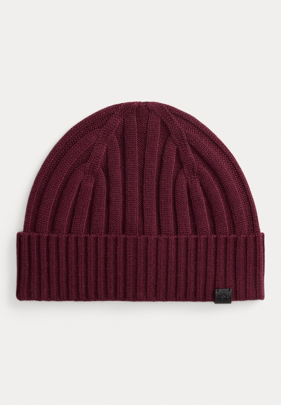 

Шапка Lauren Ralph Lauren LEATHER-TRIM RIB-KNIT BEANIE, Dark Garnet/Dark Red