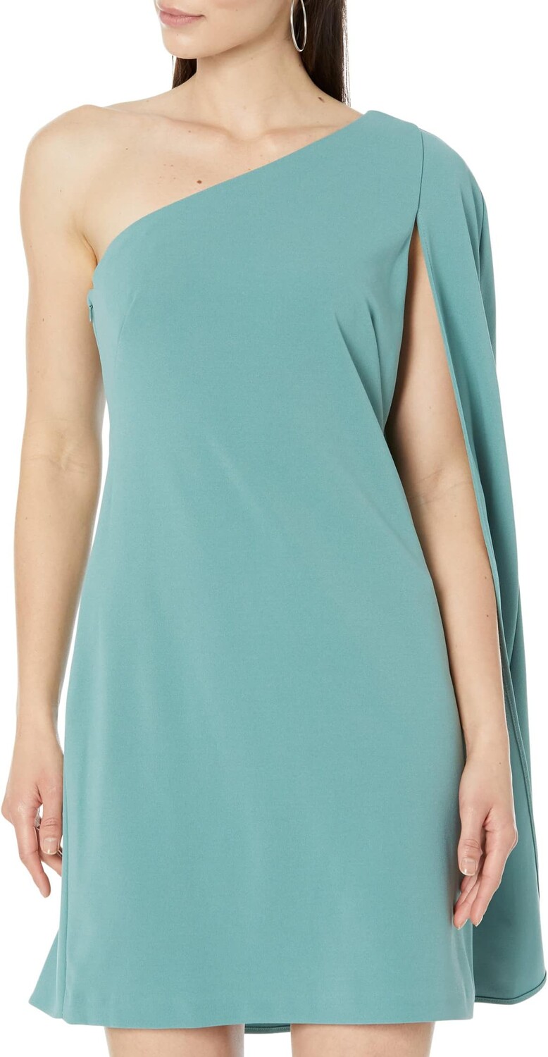 

Платье Adrianna Papell Stretch Crepe One Shoulder Sheath Dress with Cape Detail, цвет Green Slate