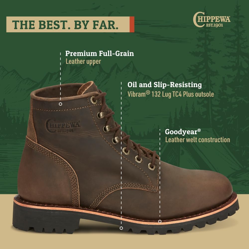 Мужские ботинки Chippewa Classic, кожаные, с ортопедическим комфортом, шоколадный цвет — фото 3