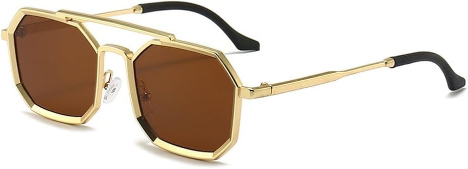 

Солнцезащитные очки в металлической оправе для мужчин и женщин, модные, с многоугольными двойными перемычками, роскошные очки для активного отдыха и вождения GHVWYX, Tawny