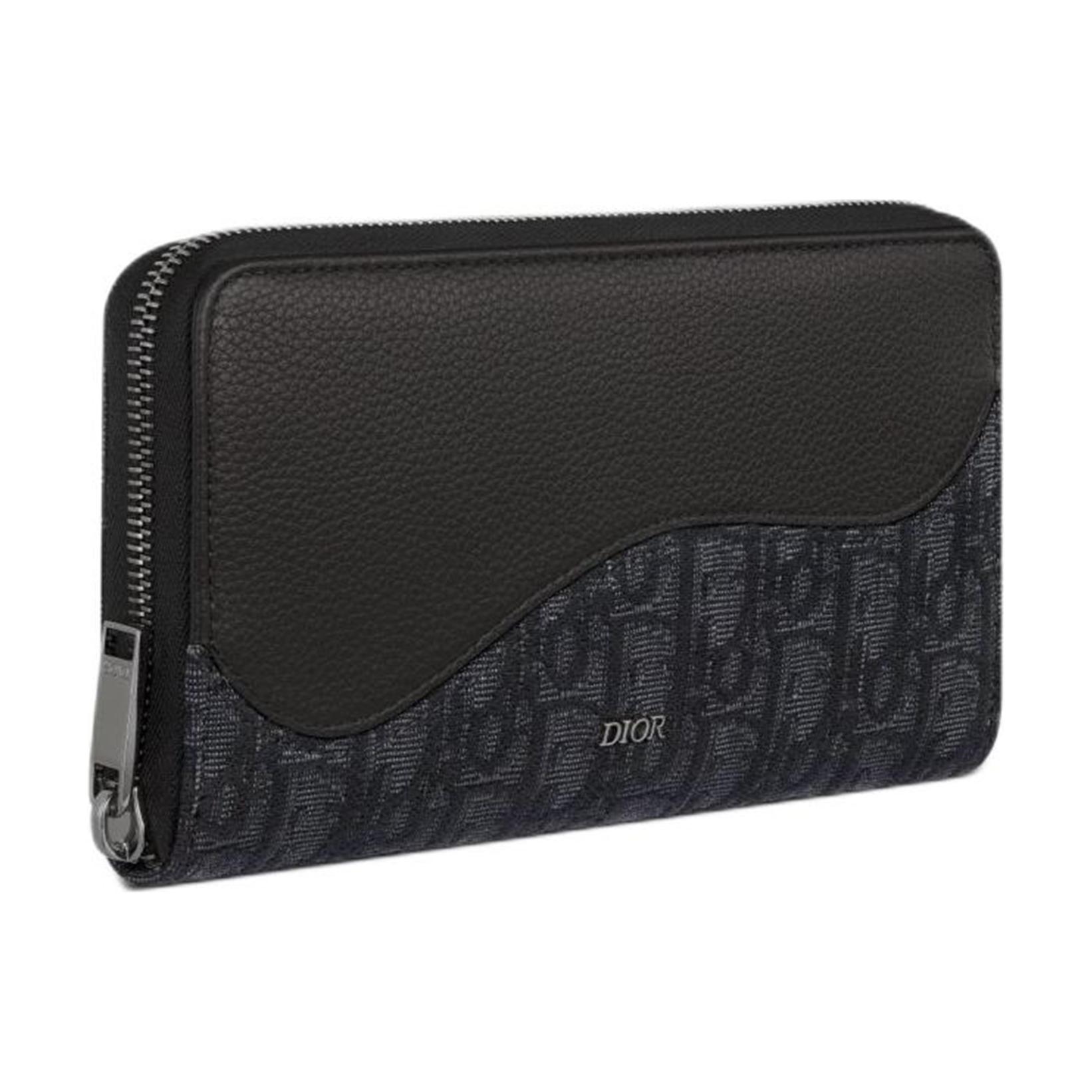 

DIOR Кошелек из телячьей кожи Saddle Grain, черный, мужской, стандартный