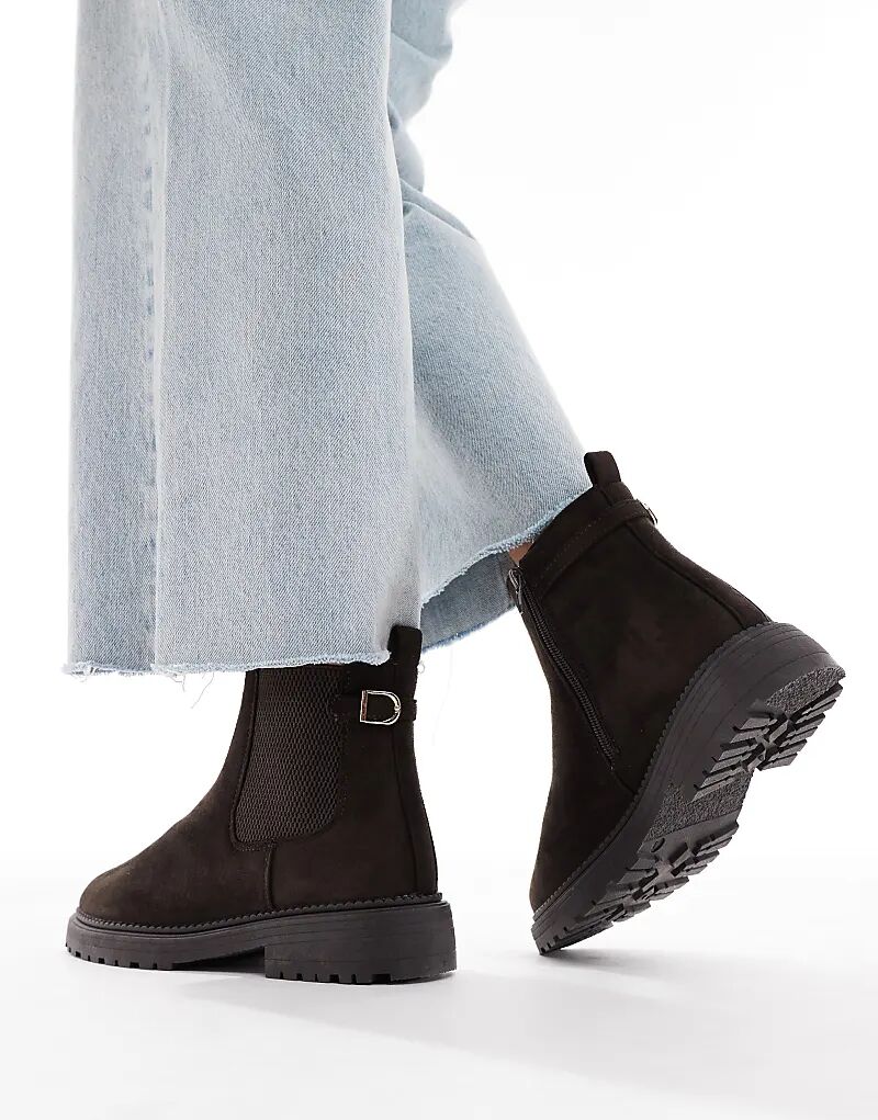 Массивные ботинки челси New Look Wide Fit из искусственной замши коричневого цвета — фото 4