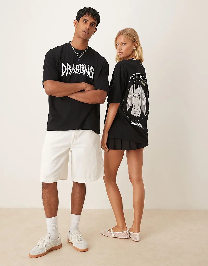 

Футболка унисекс оверсайз ASOS DESIGN с принтом Беззубика из сериала «Как приручить дракона» черного цвета