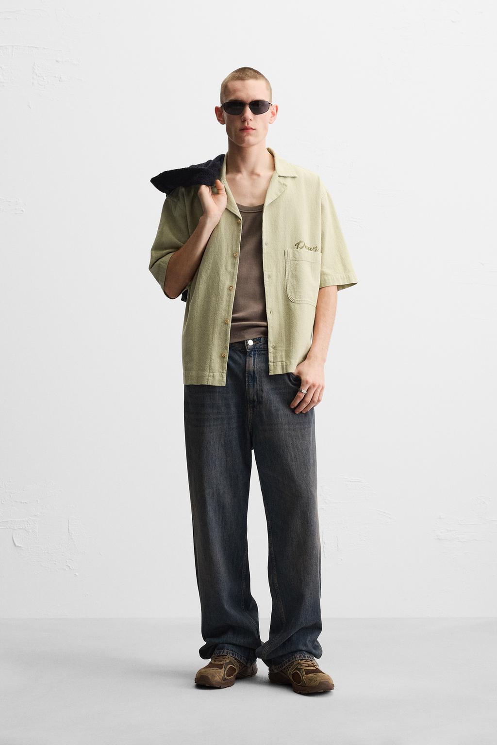

Вышитая рубашка текстурированного плетения ZARA, цвет Light khaki