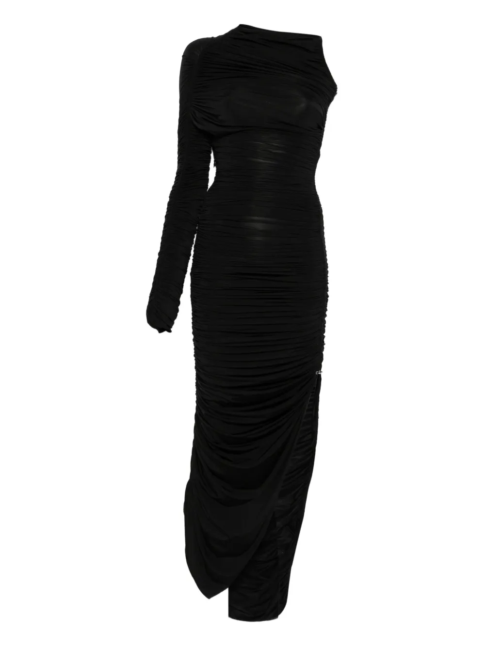 

Платье с одним рукавом и драпировкой Mugler, черный