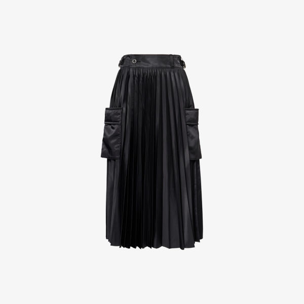 

Складная миди-юбка с запахом из ткани Sacai, черный