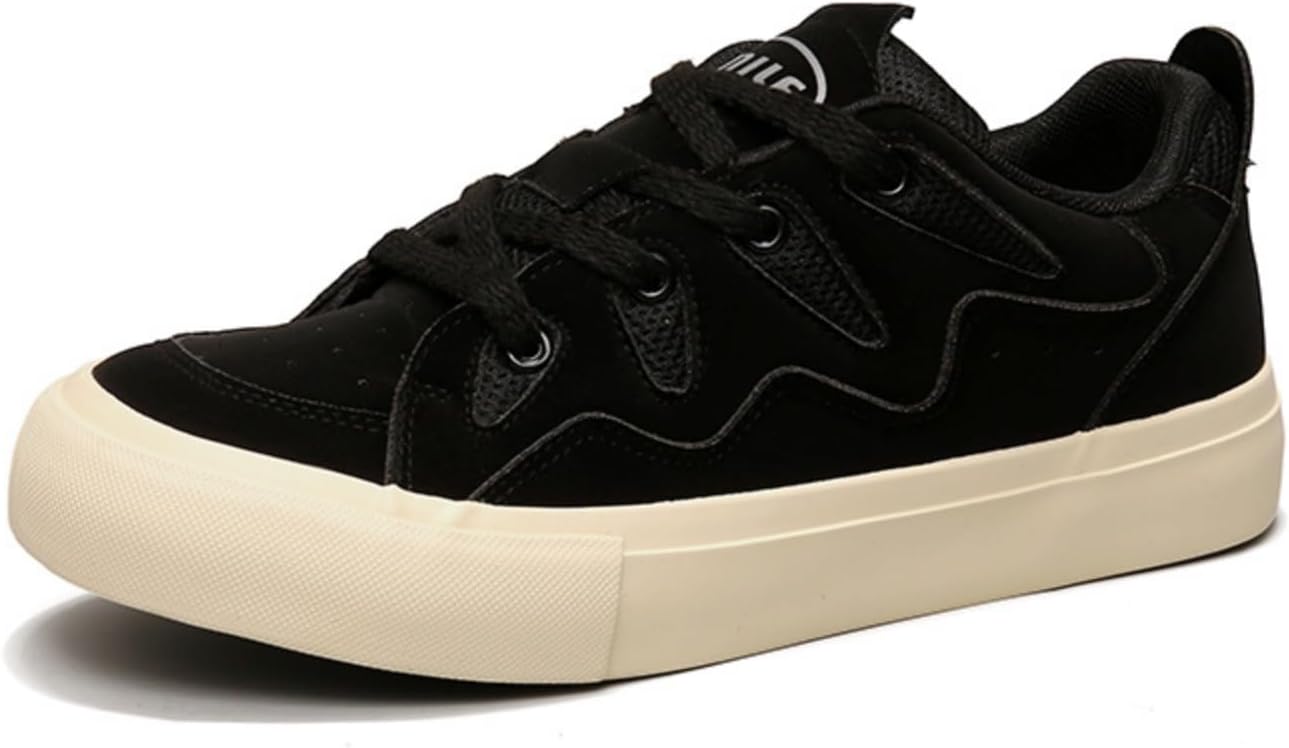 

Мужские кеды из канвы - стильные повседневные туфли на шнуровке, ретро-дизайн с двухцветными шнурками, идеальны для ежедневной носки, прогулок и уличного стиля Aokisx, черный