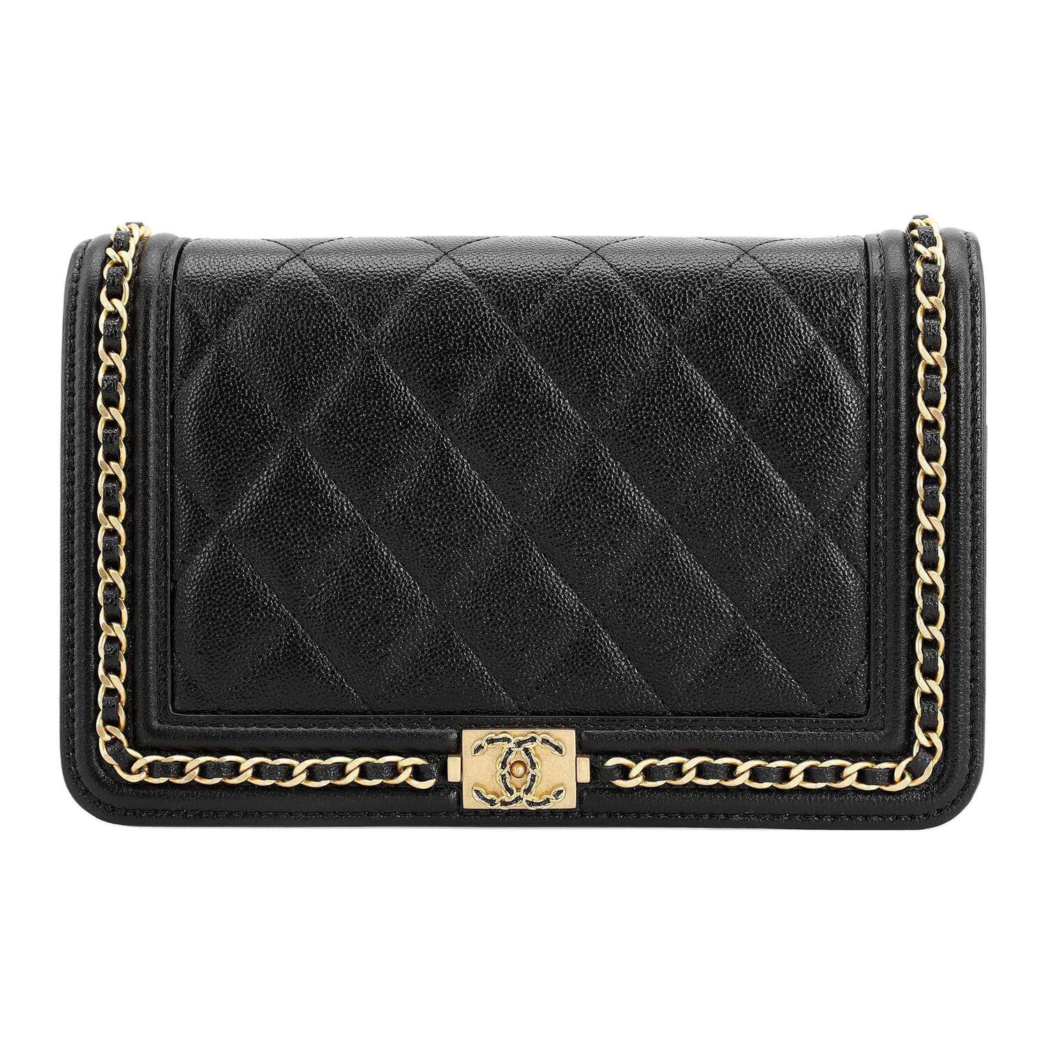 

23P SS зернистая тисненая кожаная сумочка, женская сумка через плечо, кроссбоди Black CHANEL, Box(Set+Box)