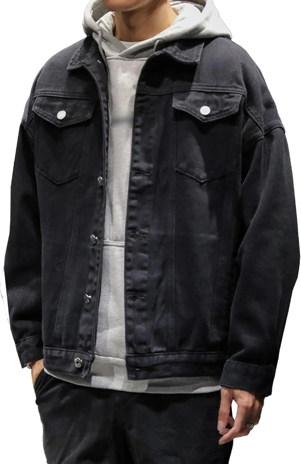 Мужская куртка-джинсовая парка в стиле Slim Fit Trucker, повседневная, состаренная Generic, черный
