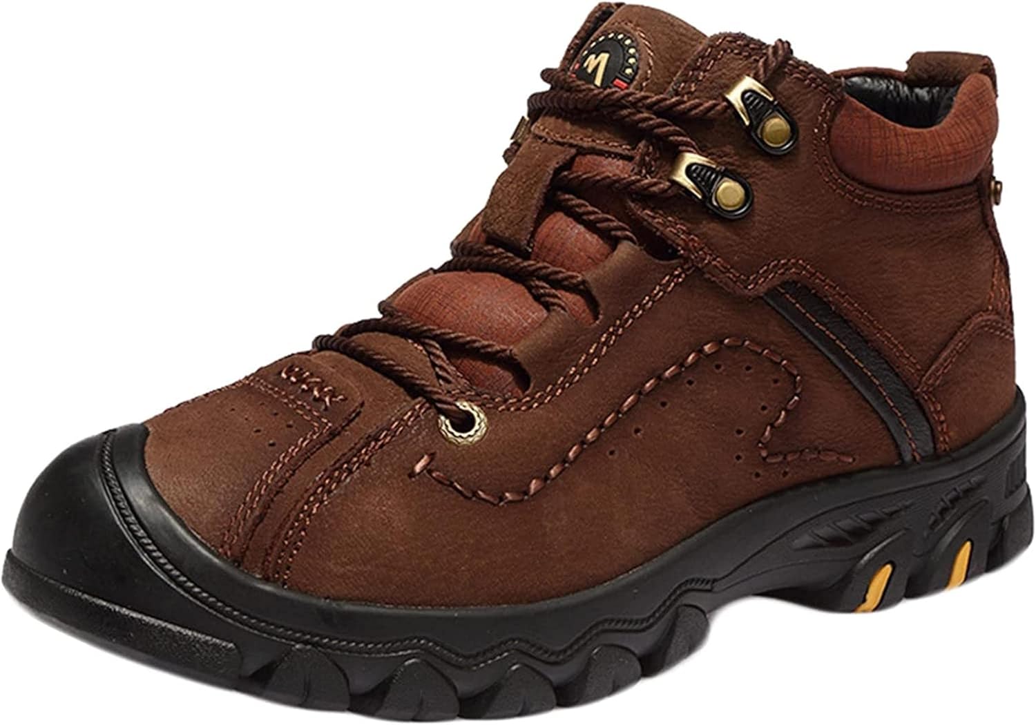 

Мужские короткие зимние ботинки Yiozoi, высокие, для улицы, водонепроницаемые, теплые с плюшевой подкладкой, кожаные, с шнуровкой, повседневные мужские ботинки на щиколотку, противоскользящие, темно-коричневый
