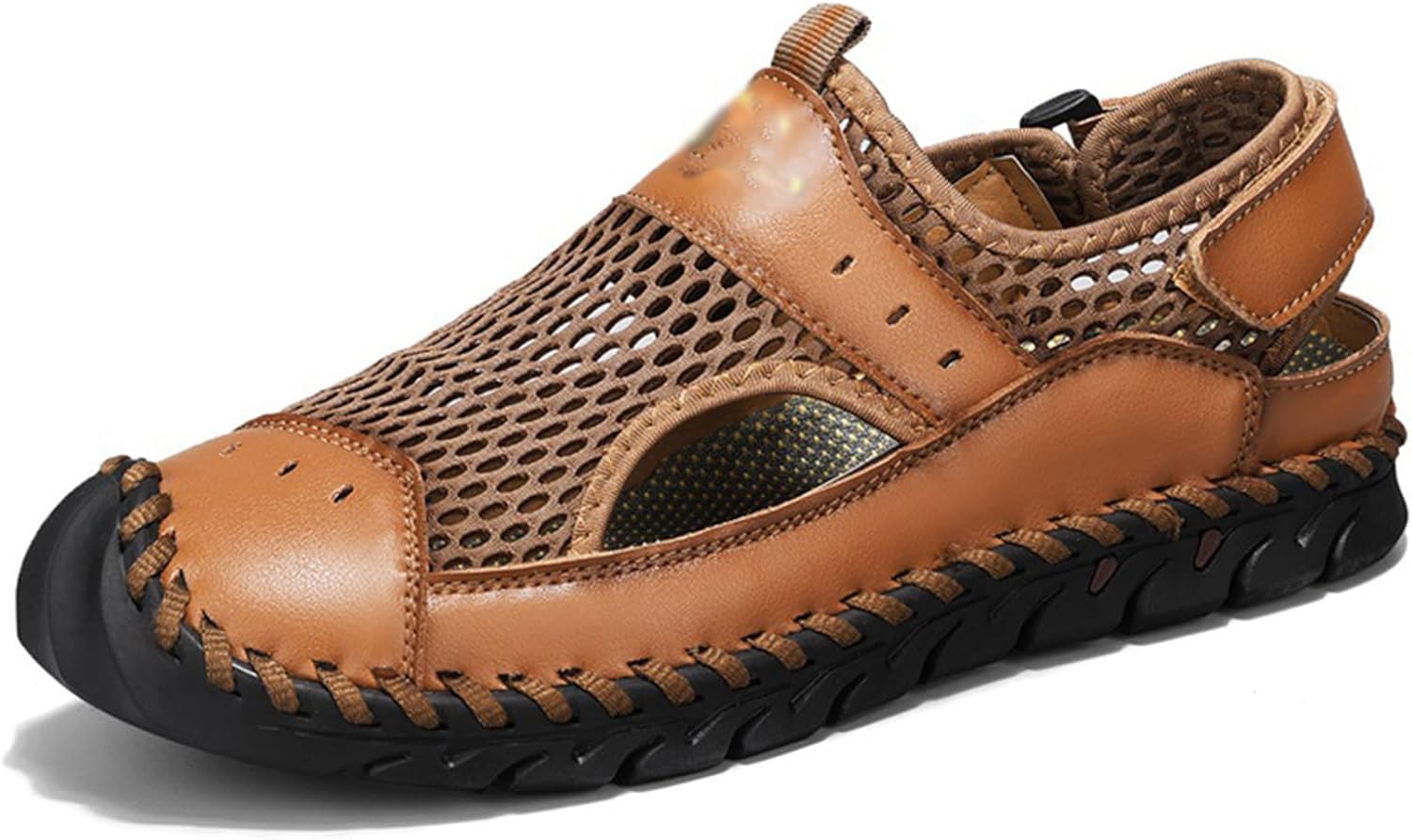 

Мужские сандалии XNGSNZIJ с закрытым носком, летние дышащие, комфортные кожаные сетчатые сандалии для пляжа с закрытым носком, водонепроницаемые, размер US-8.5, черный
