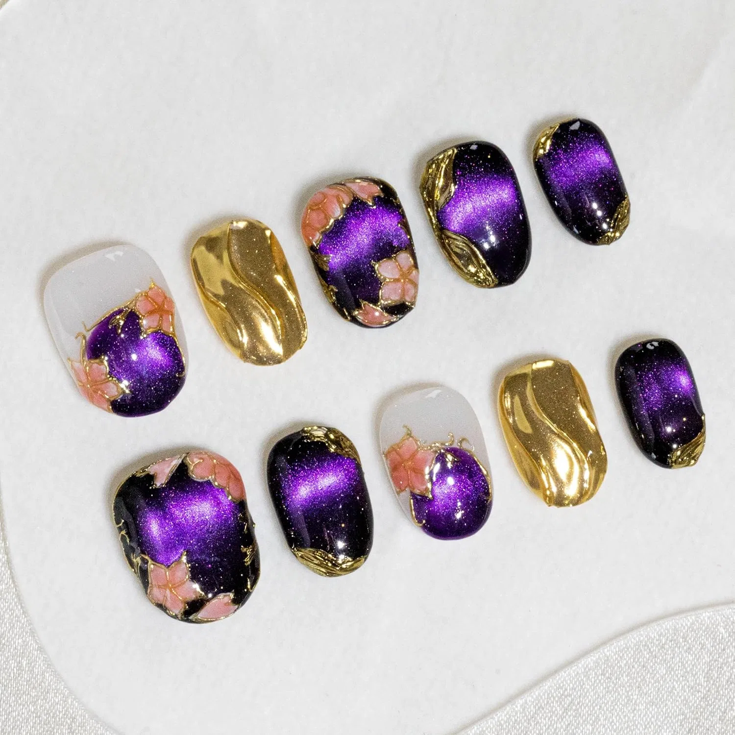 Накладные ногти Sun&Beam Nails Handmade, короткие, круглые, с цветами Sun&Beam Nails, Xs