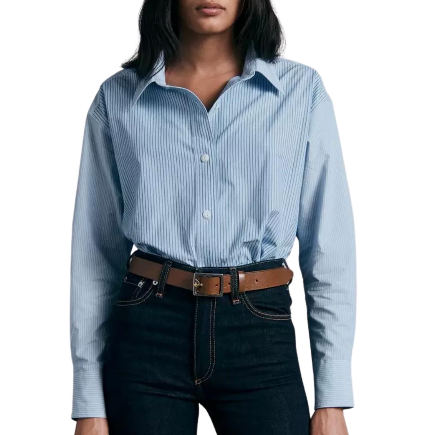 

Рубашка Kenna Cotton Button Down Striped Shirt в светло-голубую полоску rag & bone