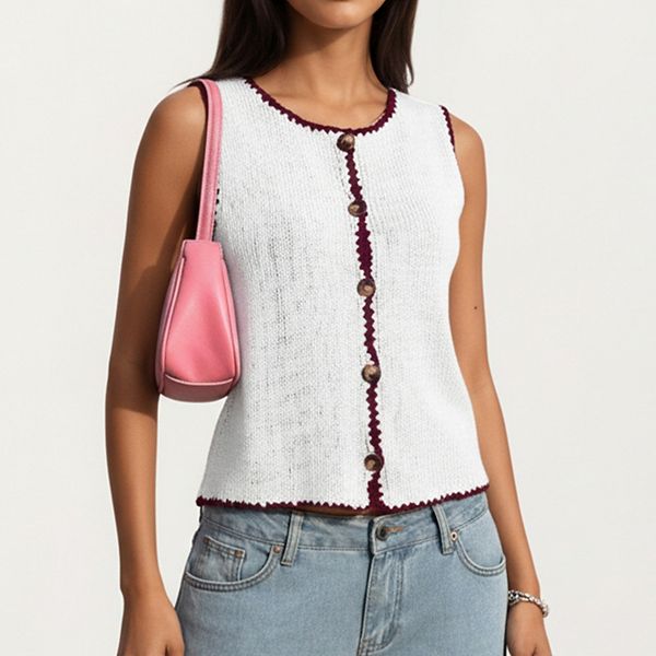 

Топ без рукавов на пуговицах с контрастной отделкой Anna-Kaci, White