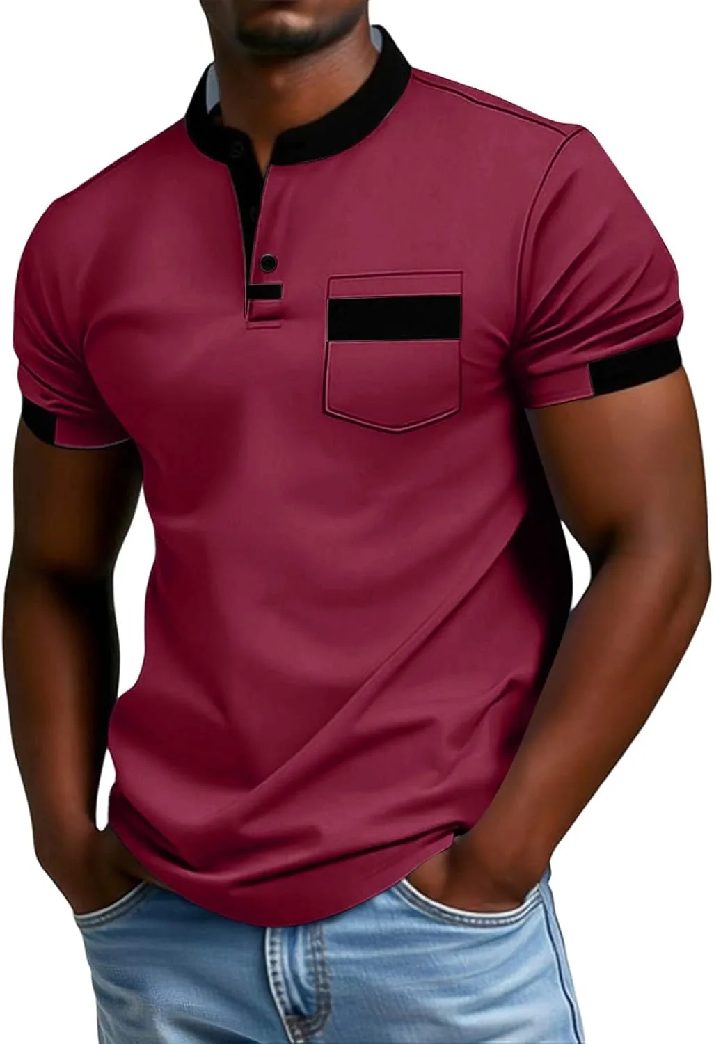 

Футболка Henley с коротким рукавом для мужчин, Oversized, Cotton SdGgsgv