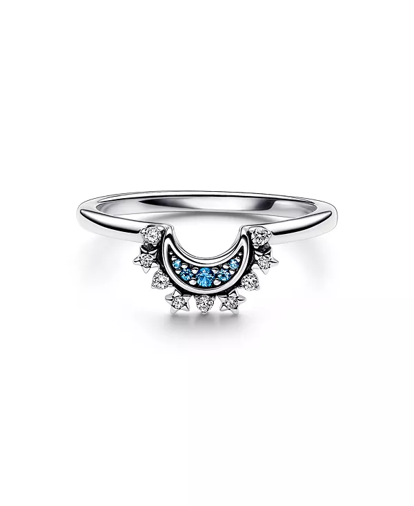 

Кольцо с кубическим цирконием "Моменты небесно-голубого сияния" в виде луны Pandora, silver