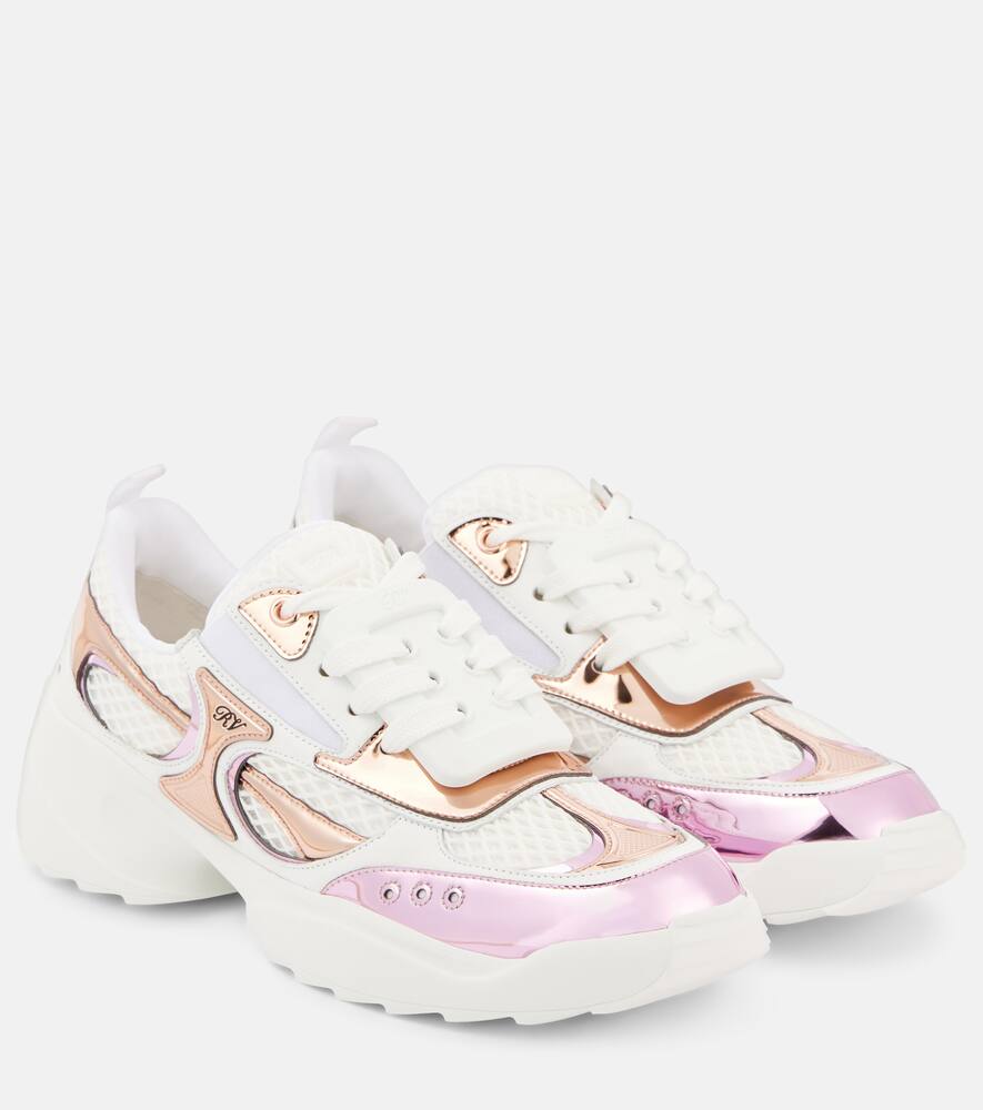 Кожаные кроссовки Viv' on the Run Roger Vivier, M417(Rosa Taffe)+B001(Bianco)