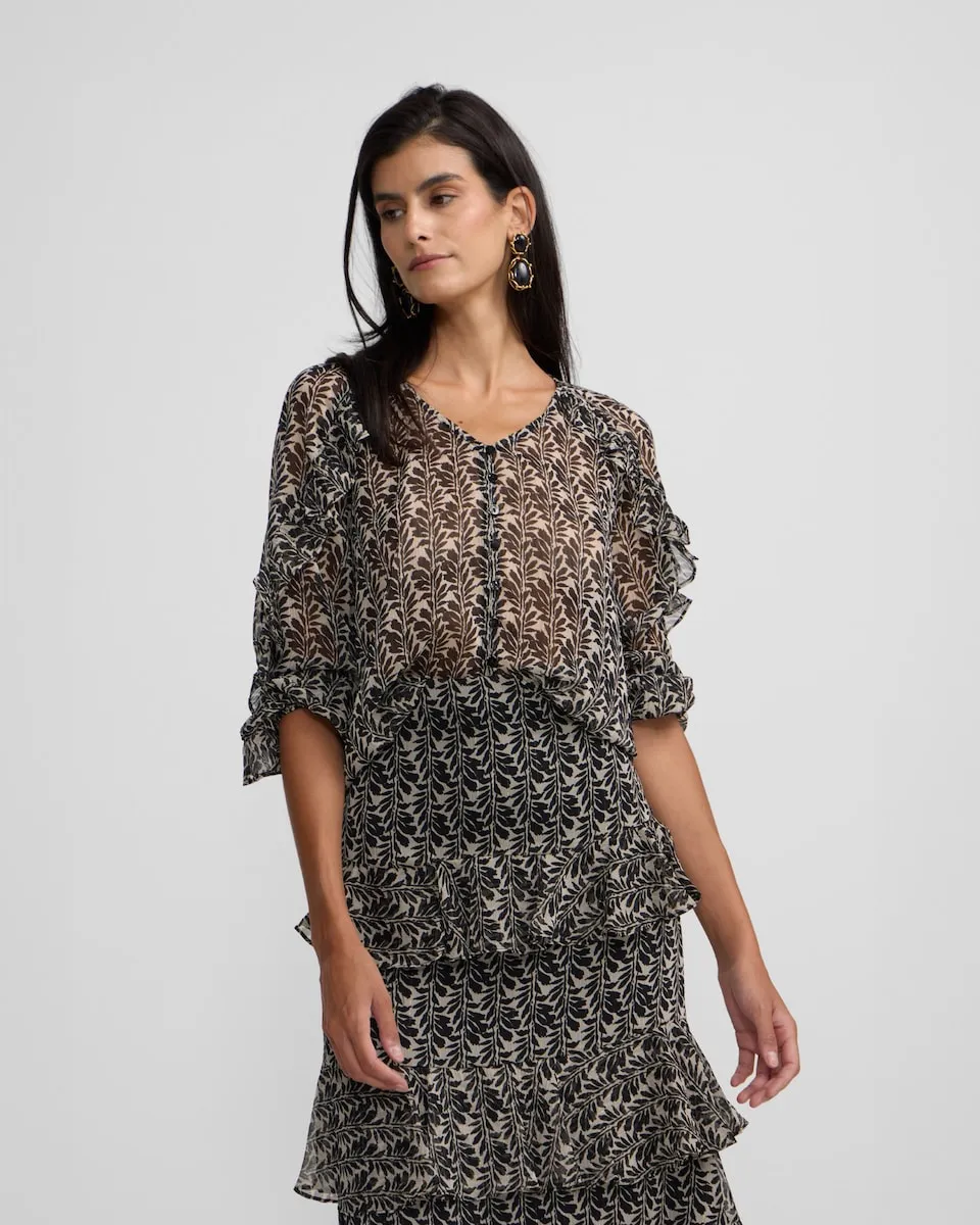 

Женская блузка с оборками и черным принтом Silbon