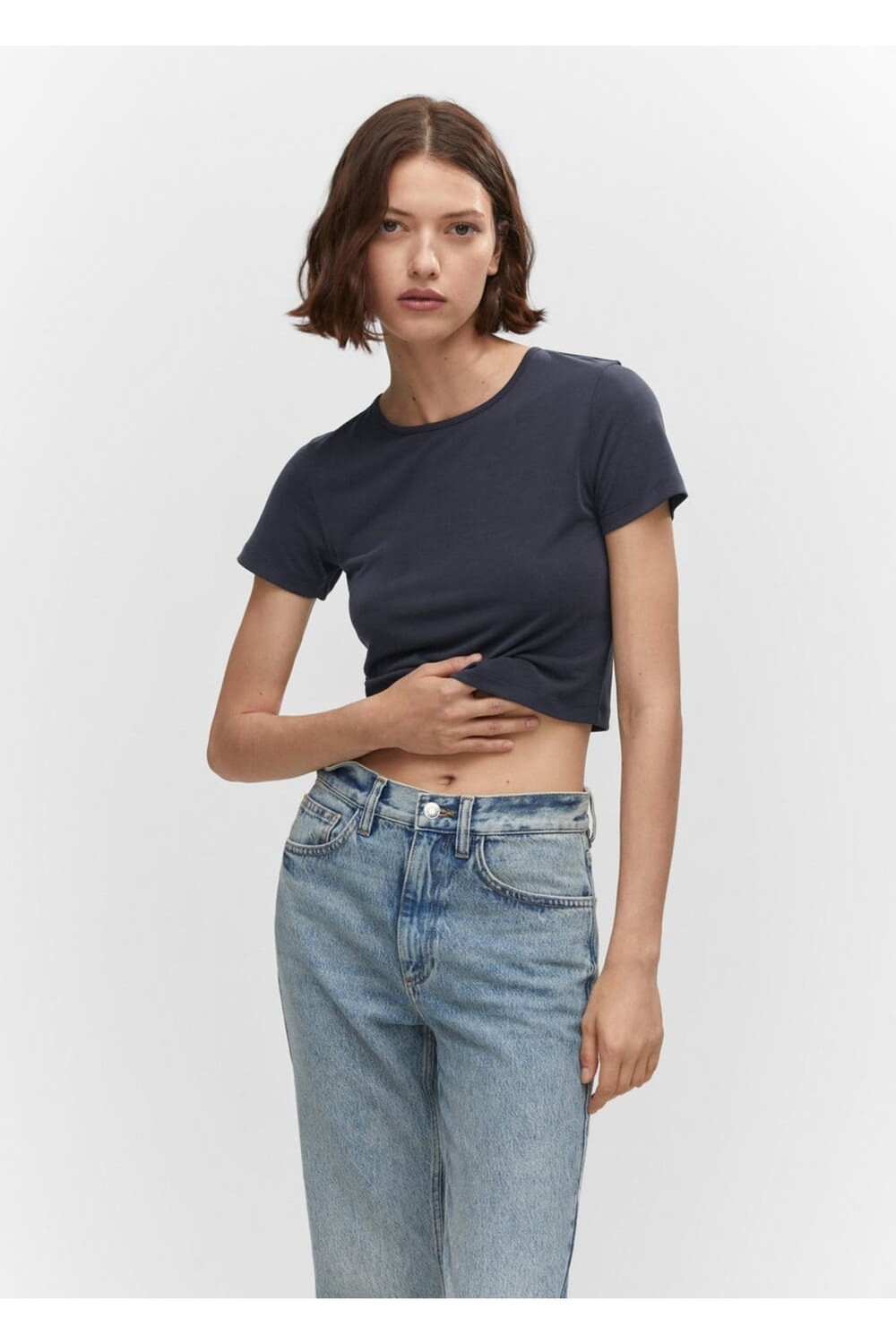 

Короткая футболка из модала Mango, синий