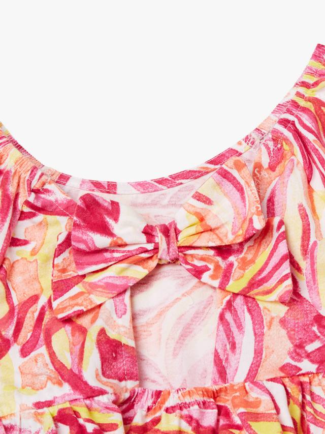 Детское платье с коротким рукавом и лиственным принтом из хлопка Benetton, Red/Multi — фото 3