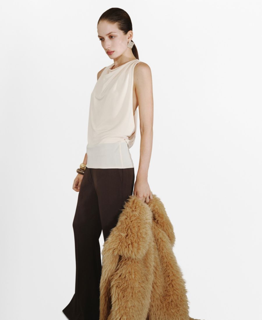 

Женский топ с металлизированной отделкой и драпировкой MANGO, Ecru