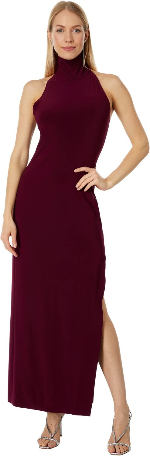 

Платье Norma Kamali Halter Turtle Side Slit Gown, цвет Plum
