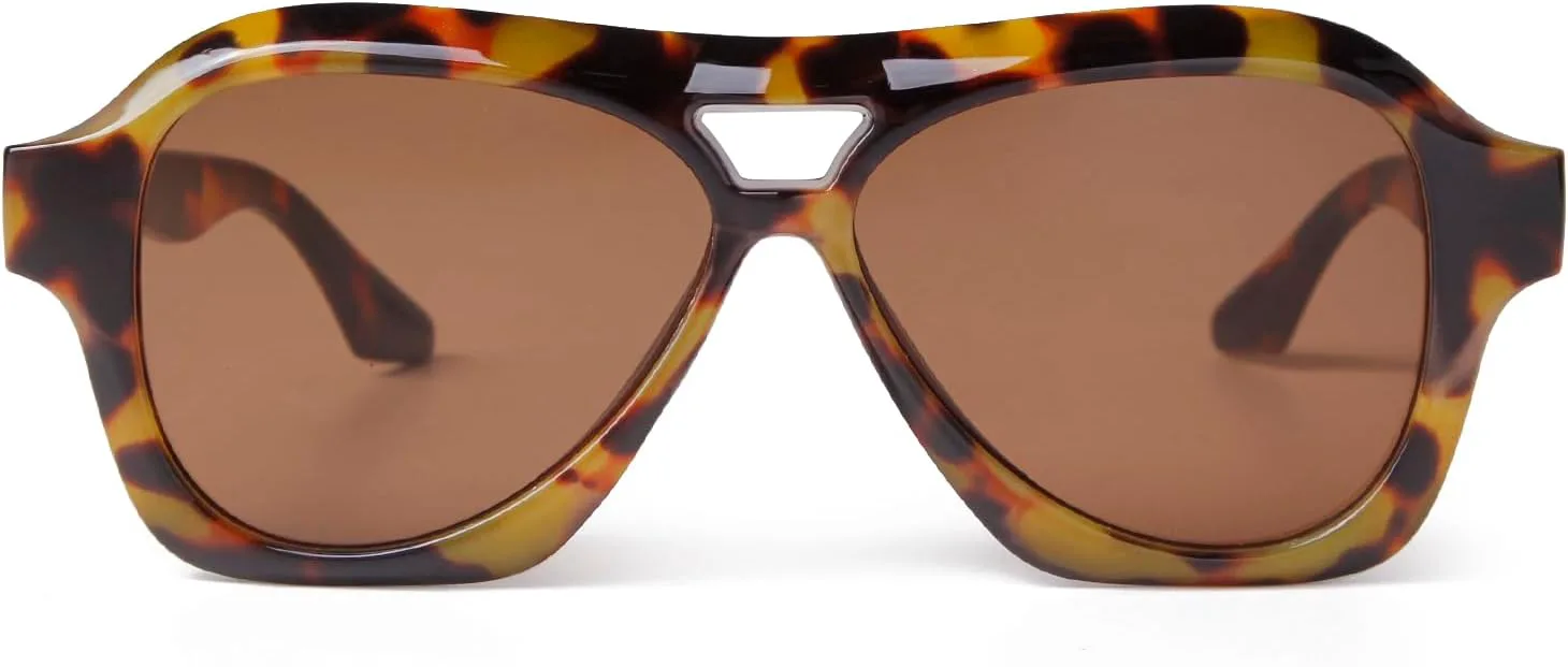 

Модные солнцезащитные очки-авиаторы VIA LEECA для женщин и мужчин, в стиле ретро 90-х, с двойной перемычкой, квадратной формой и защитой от УФ-излучения UV400, Brown