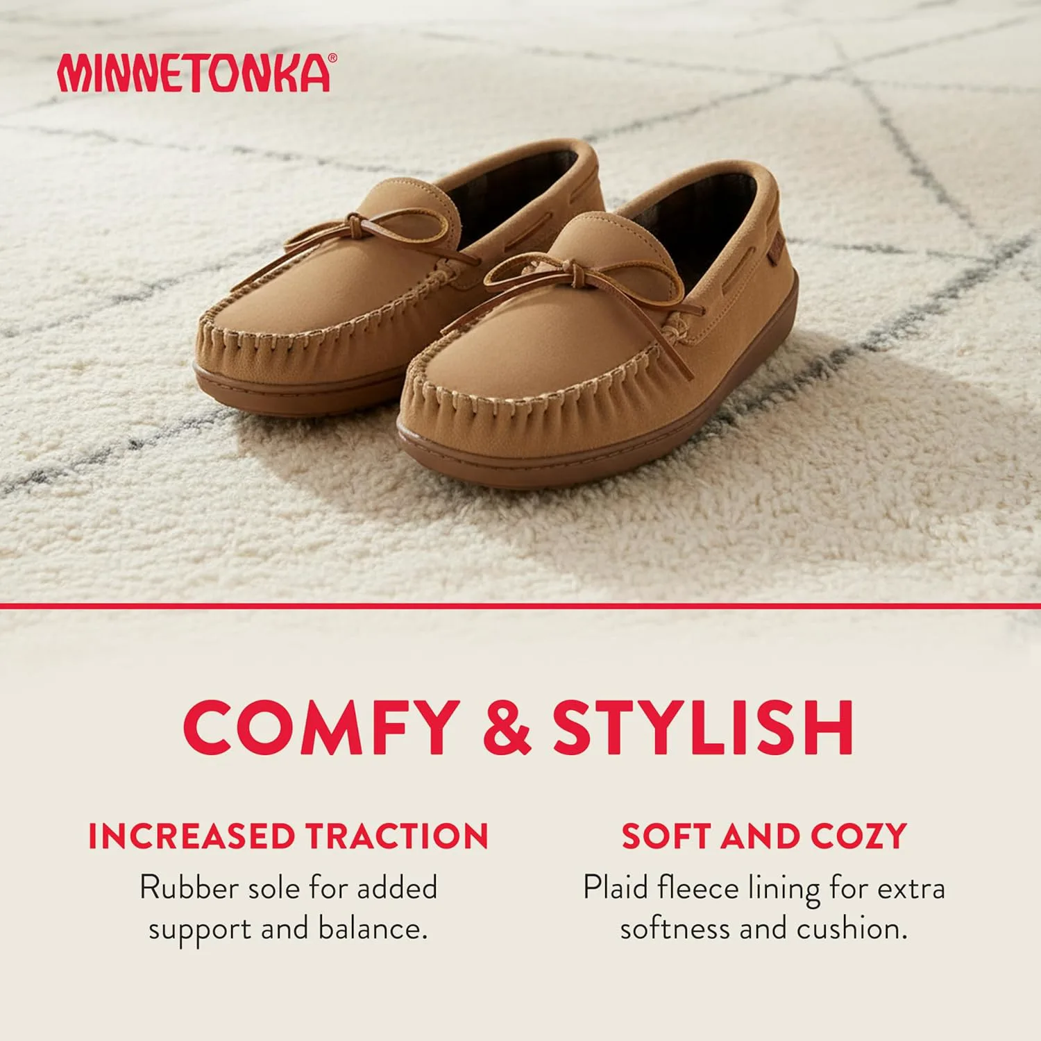 Мокасины Minnetonka для мужчин с твердой подошвой и флисовой подкладкой в клетку — фото 2
