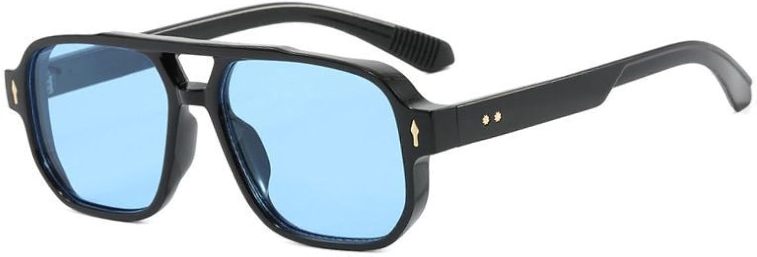 

Роскошные солнцезащитные очки в крупной оправе для женщин и мужчин, в винтажном стиле панк с заклепками, популярные для активного отдыха, с защитой от УФ-излучения UV400 TYUVIVO, Black Blue